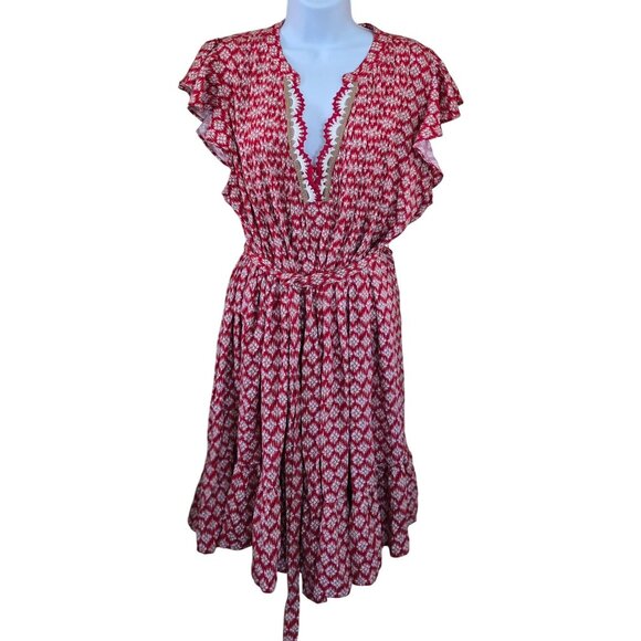 Nautica Jeans Red & White Ruffle Belted Dress western boho cottagecore nautical - Picture 2 of 7